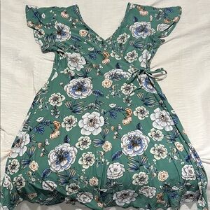 Kaileigh Green and White Wrap Sundress